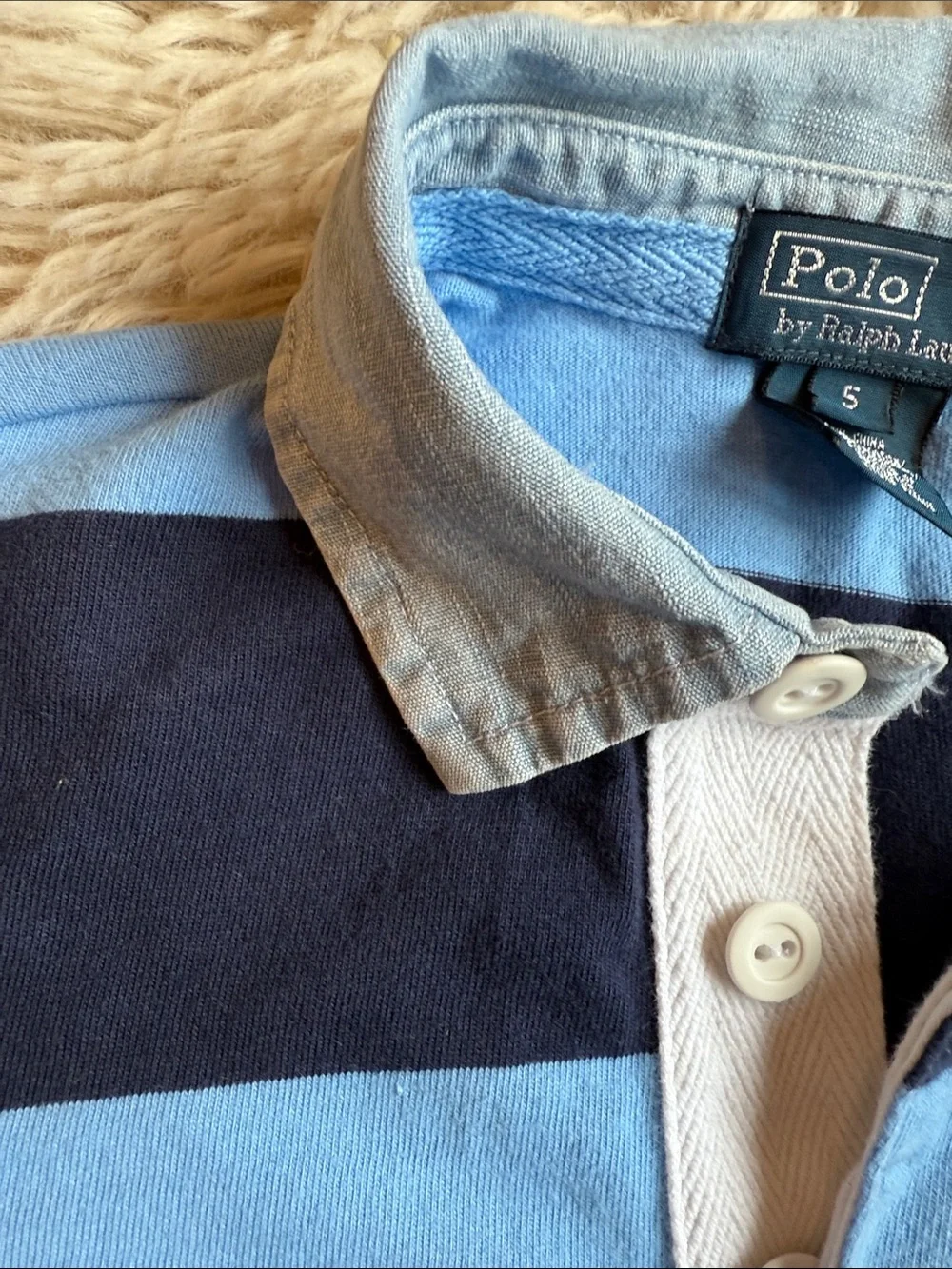 🐎 Ralph Lauren Boys Rugby Polo in Light Blue and Navy Stripes 5